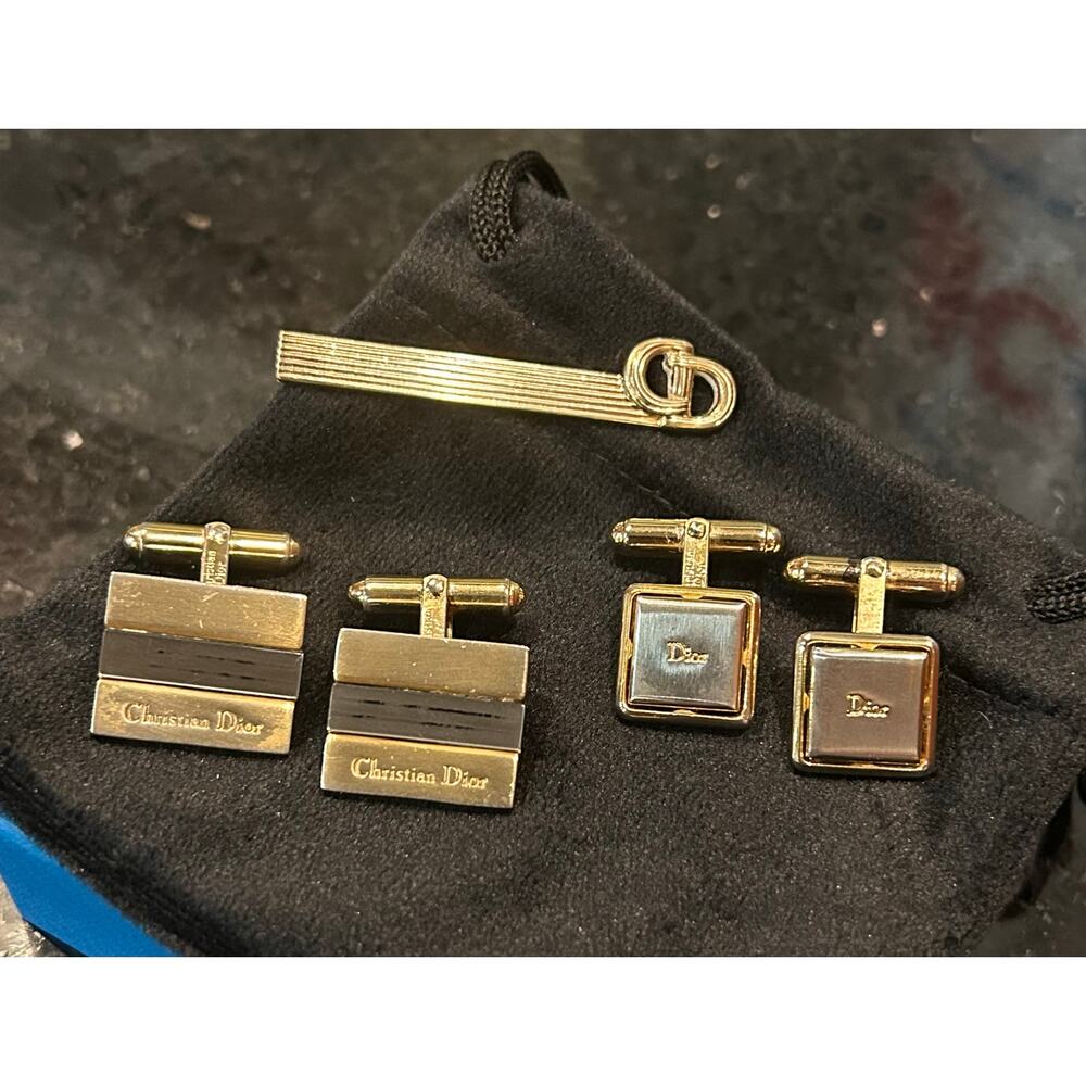 Vintage Christian Dior Set of Two Cufflinks and Tie Clip ￼